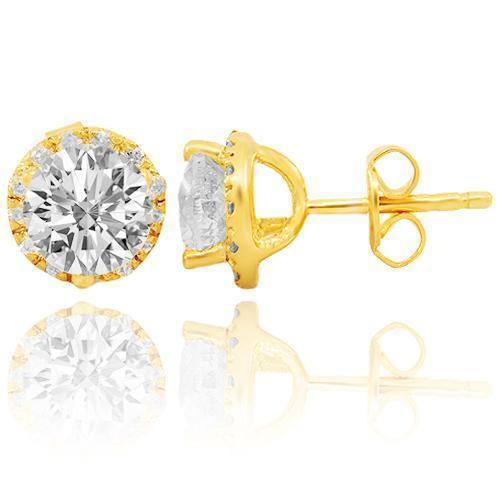 14K Solid Yellow Gold Clarity Enhanced Diamond Stud Earrings 2.63 Ctw
