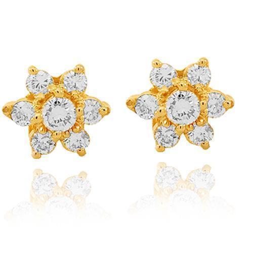 Yellow 14K Solid Yellow Gold Diamond Cluster Stud Earrings 1.00 Ctw