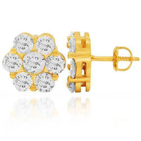 Thumbnail for 14K Solid Yellow Gold Diamond Cluster Stud Earrings 4.50 Ctw