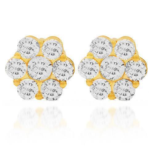 14K Solid Yellow Gold Diamond Cluster Stud Earrings 4.50 Ctw