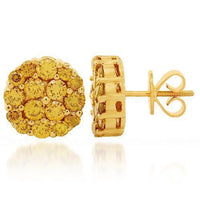 Thumbnail for 14K Solid Yellow Gold Diamond Cluster Stud Earrings with Yellow Diamonds 3.50 Ctw