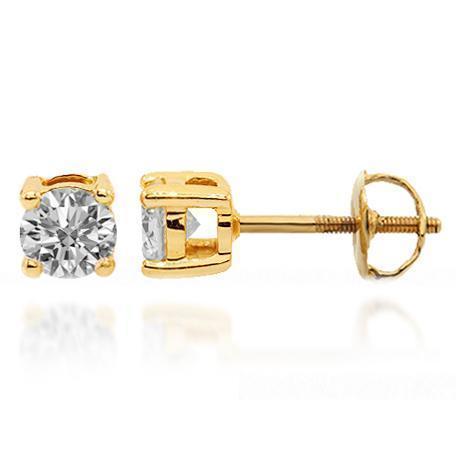Yellow 14K Solid Yellow Gold Diamond Solitaire Stud Earrings 0.97 Ctw