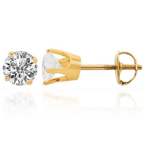 14K Solid Yellow Gold Diamond Solitaire Stud Earrings 0.99 Ctw