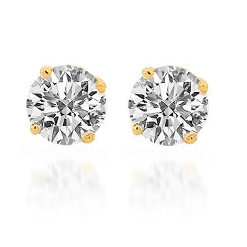 14K Solid Yellow Gold Diamond Solitaire Stud Earrings 0.99 Ctw