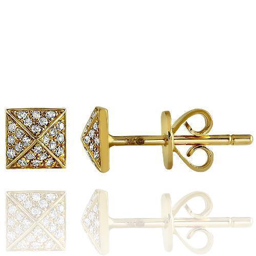 Yellow 14K Solid Yellow Gold Diamond Square Stud Earrings 0.10 Ctw