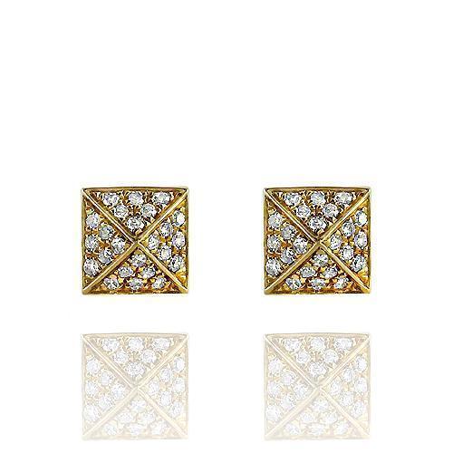 Yellow 14K Solid Yellow Gold Diamond Square Stud Earrings 0.10 Ctw