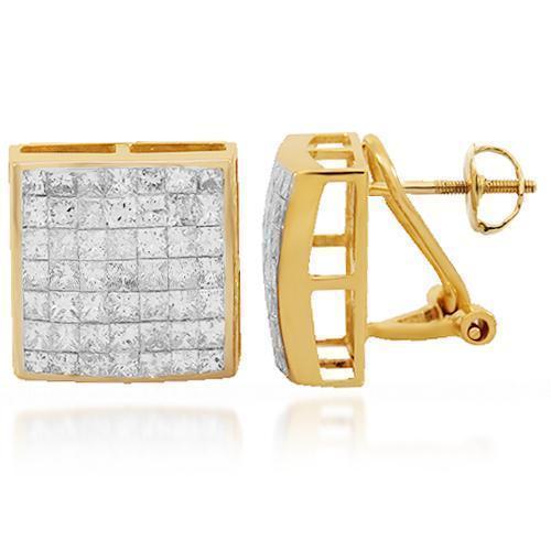 14K Solid Yellow Gold Diamond Stud Earrings 4.16 Ctw