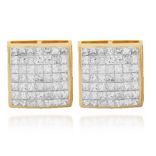 14K Solid Yellow Gold Diamond Stud Earrings 4.16 Ctw