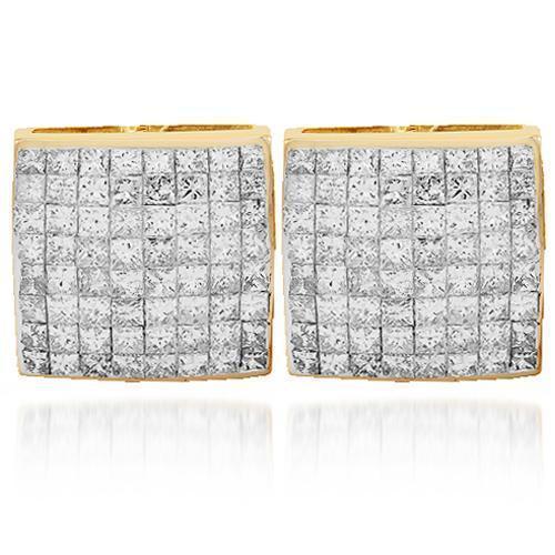 14K Solid Yellow Gold Diamond Stud Earrings 4.16 Ctw