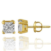 Thumbnail for 14K Solid Yellow Gold GAI Certified Diamond Stud 4-Prong Earrings 1.86 Ctw