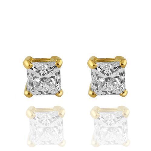 14K Solid Yellow Gold GAI Certified Diamond Stud 4-Prong Earrings 1.86 Ctw