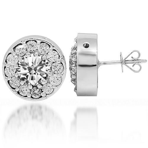 14K White Gold Diamond Stud Earrings 3.08 Ctw