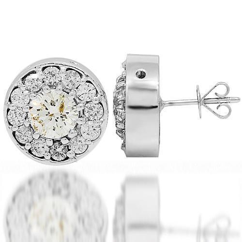 14K White Gold Diamond Stud Earrings 3.08 Ctw