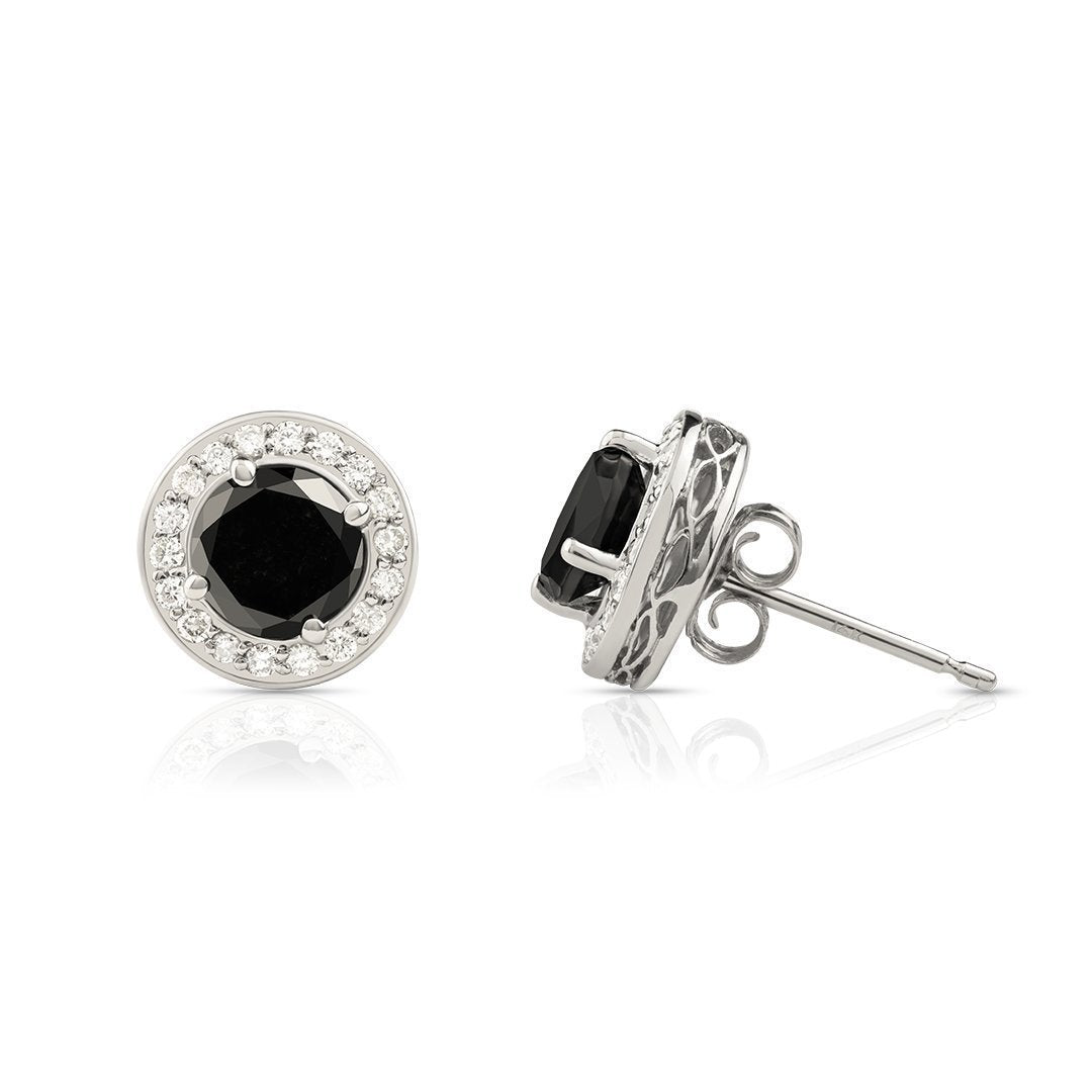 White 14K White Solid Gold Black Diamond Stud Earrings 2.50 Ctw