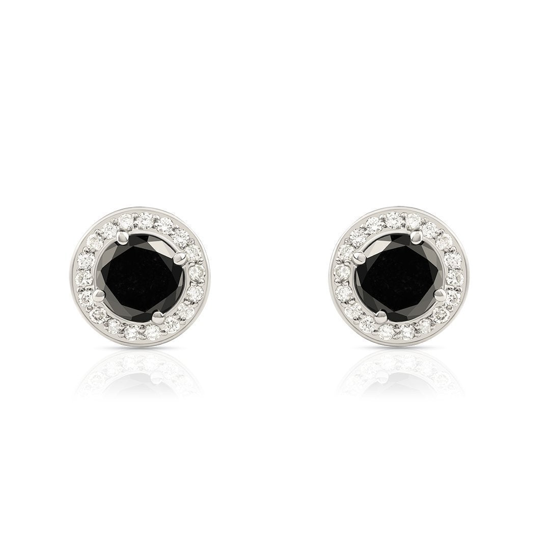 White 14K White Solid Gold Black Diamond Stud Earrings 2.50 Ctw