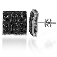 Thumbnail for 14K White Solid Gold Black Diamond Stud Earrings 4.10 Ctw