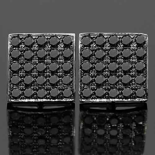 14K White Solid Gold Black Diamond Stud Earrings 4.10 Ctw