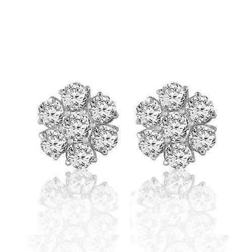 14K White Solid Gold Clarity Enhanced Diamond Cluster Earrings 2.50 Ctw