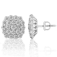 Thumbnail for 14K White Solid Gold Clarity Enhanced Diamond Cluster Earrings 3.00 Ctw
