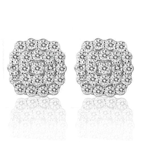 14K White Solid Gold Clarity Enhanced Diamond Cluster Earrings 3.00 Ctw