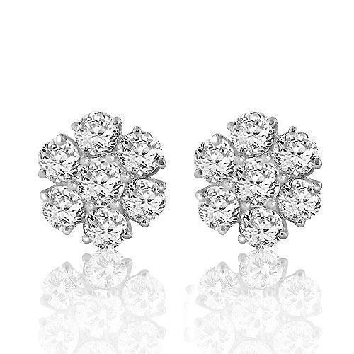 14K White Solid Gold Clarity Enhanced Diamond Cluster Earrings 4.00 Ctw