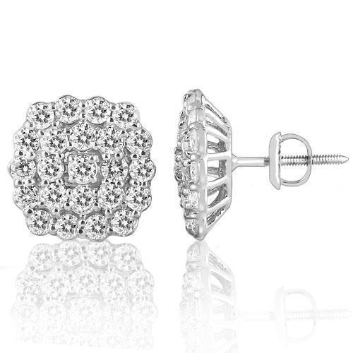 14K White Solid Gold Clarity Enhanced Diamond Cluster Earrings 4.30 Ctw