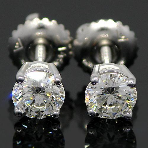 White 14K White Solid Gold Clarity Enhanced Diamond Solitaire Stud Earrings 0.73 Ctw