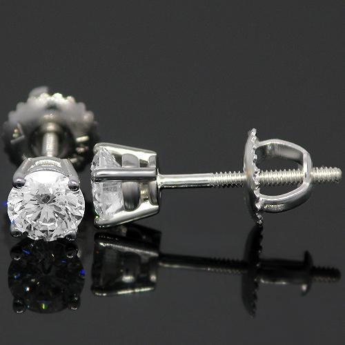 14K White Solid Gold Clarity Enhanced Diamond Solitaire Stud Earrings 0.75 Ctw