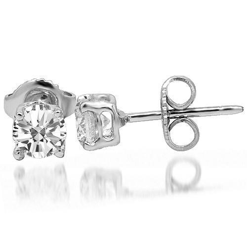 White 14K White Solid Gold Clarity Enhanced Diamond Solitaire Stud Earrings 1.09 Ctw