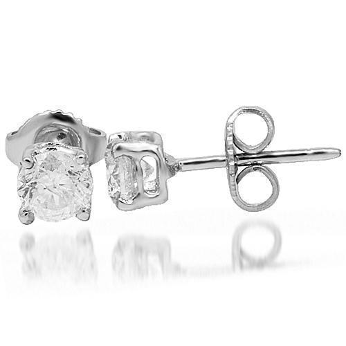 White 14K White Solid Gold Clarity Enhanced Diamond Solitaire Stud Earrings 1.09 Ctw