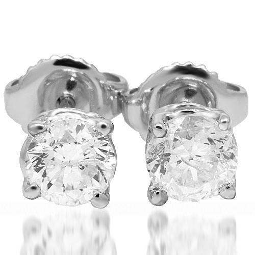 White 14K White Solid Gold Clarity Enhanced Diamond Solitaire Stud Earrings 1.09 Ctw