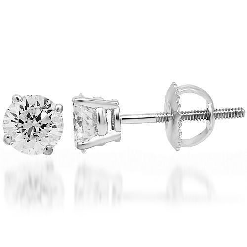 14K White Solid Gold Clarity Enhanced Diamond Solitaire Stud Earrings 1.50 Ctw