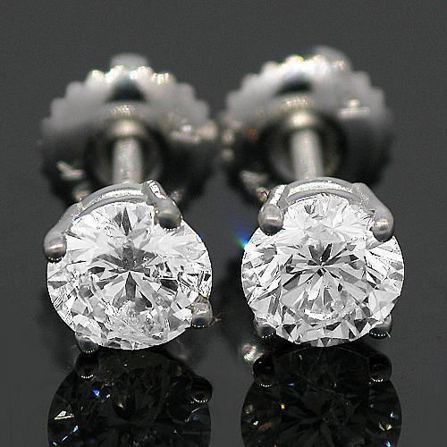 14K White Solid Gold Clarity Enhanced Diamond Solitaire Stud Earrings 1.50 Ctw