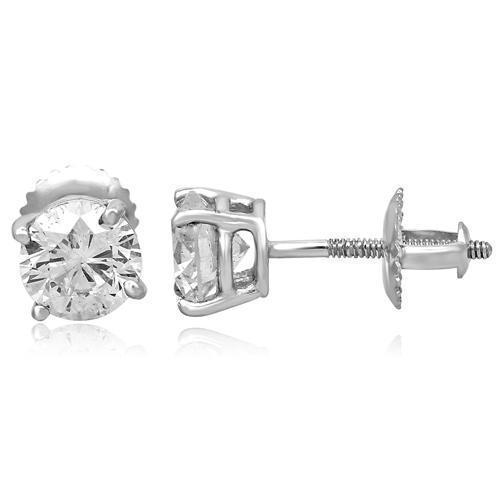 14K White Solid Gold Clarity Enhanced Diamond Solitaire Stud Earrings 1.77 Ctw