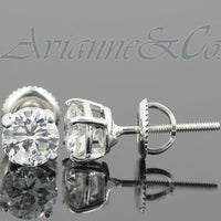 Thumbnail for 14K White Solid Gold Clarity Enhanced Diamond Solitaire Stud Earrings 1.77 Ctw