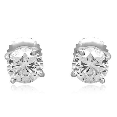 14K White Solid Gold Clarity Enhanced Diamond Solitaire Stud Earrings 1.77 Ctw