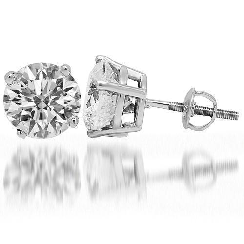 14K White Solid Gold Clarity Enhanced Diamond Solitaire Stud Earrings 6.20 Ctw