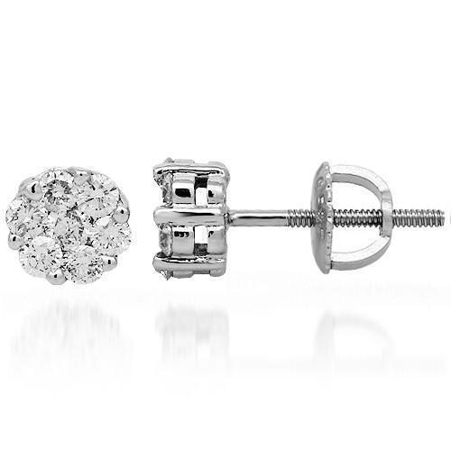 White 14K White Solid Gold Cluster Diamond Stud Earrings 1.03 Ctw