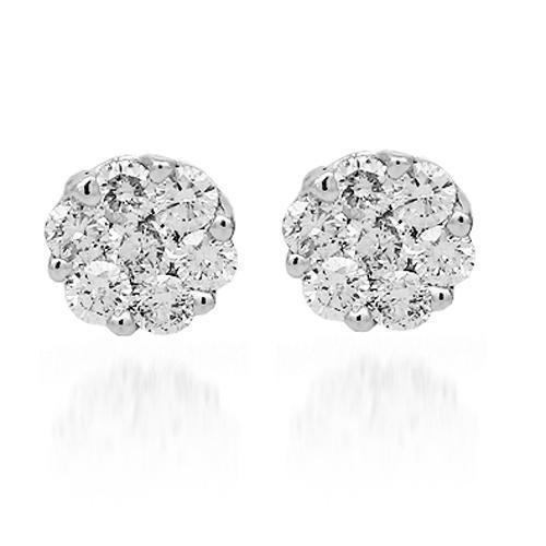 White 14K White Solid Gold Cluster Diamond Stud Earrings 1.03 Ctw