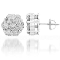 Thumbnail for 14K White Solid Gold Cluster Diamond Stud Earrings 4.65 Ctw