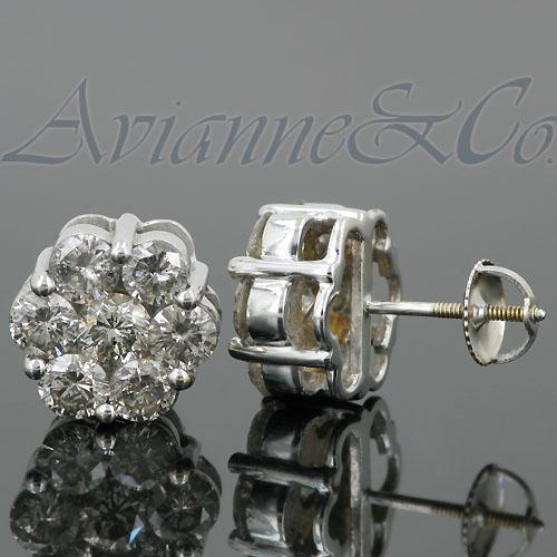 14K White Solid Gold Cluster Diamond Stud Earrings 4.65 Ctw