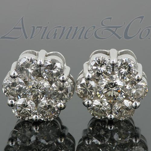 14K White Solid Gold Cluster Diamond Stud Earrings 4.65 Ctw
