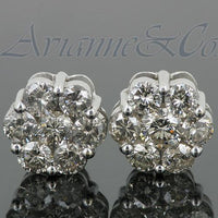 Thumbnail for 14K White Solid Gold Cluster Diamond Stud Earrings 4.65 Ctw