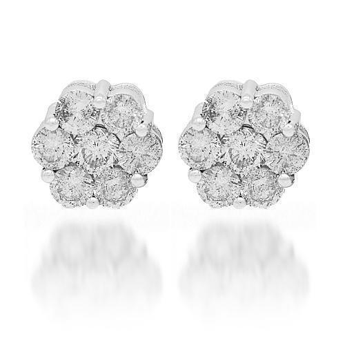 14K White Solid Gold Cluster Diamond Stud Earrings 4.65 Ctw