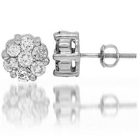 Thumbnail for White 14K White Solid Gold Diamond Cluster Stud Earrings 2.00 Ctw