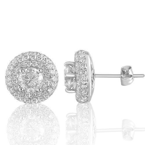 14K White Solid Gold Diamond Jackets Stud Earrings  2.91 Ctw