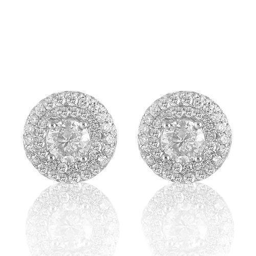 14K White Solid Gold Diamond Jackets Stud Earrings  2.91 Ctw