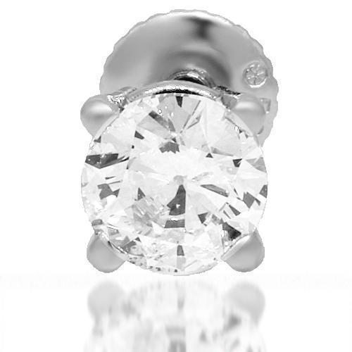 White 14K White Solid Gold Diamond Solitaire Stud Earring 0.65 Ctw