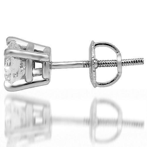White 14K White Solid Gold Diamond Solitaire Stud Earring 0.65 Ctw