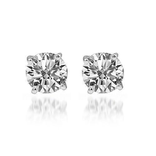 14K White Solid Gold Diamond Solitaire Stud Earrings 1.92 Ctw